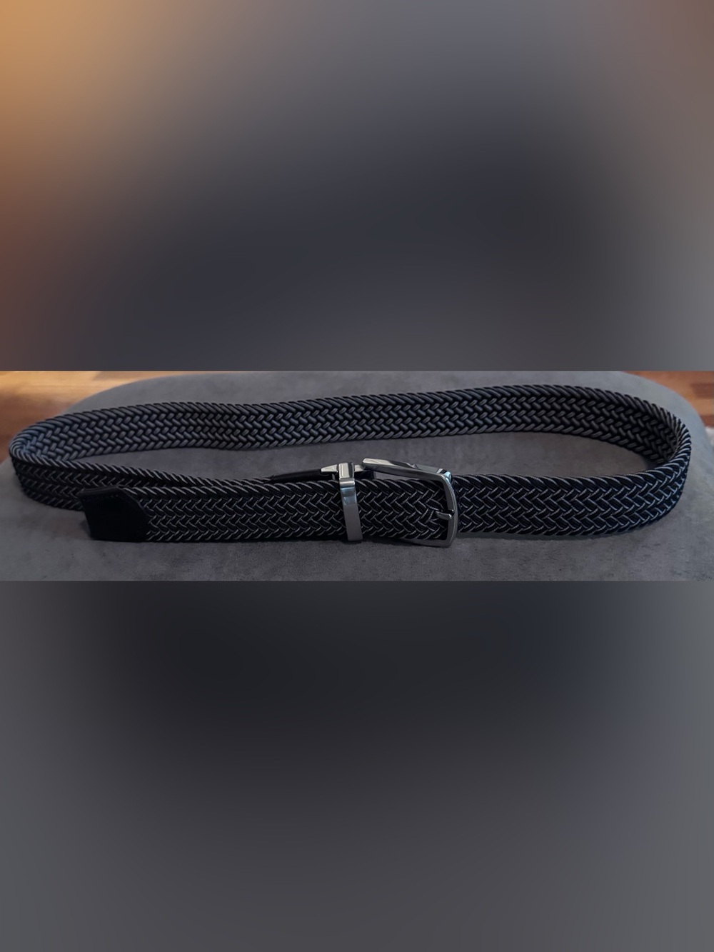 Tommy Bahama Black and Gray Braided Stretch Belt with Silver Buckle